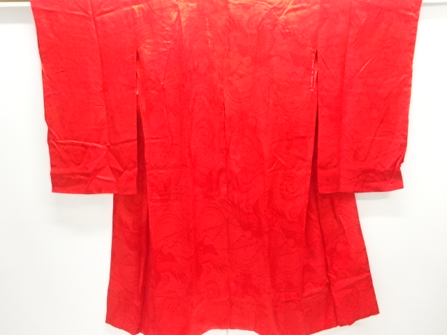 JAPANESE KIMONO / ANTIQUE JUBAN / SILK / RAGING WAVES & CRANE